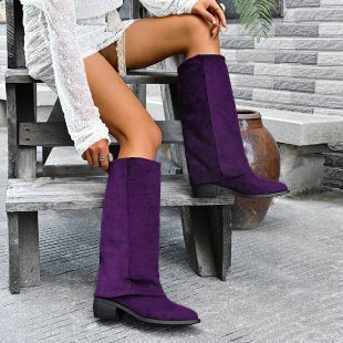 Damen knöchelhohe Stiefel im ausgefallenen Design mit seitlicher Raffung und robustem Blockabsatz EB