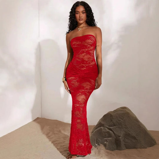 Damen Sexy Spitzenkleid mit figurbetontem Schnitt EB