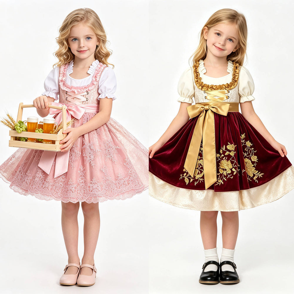 Damen nan traditionelles Kinderdirndl mit bestickter Schürze und Rüschenbluse EB