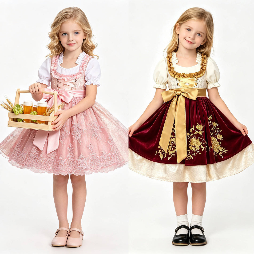 Damen nan traditionelles Kinderdirndl mit bestickter Schürze und Rüschenbluse EB
