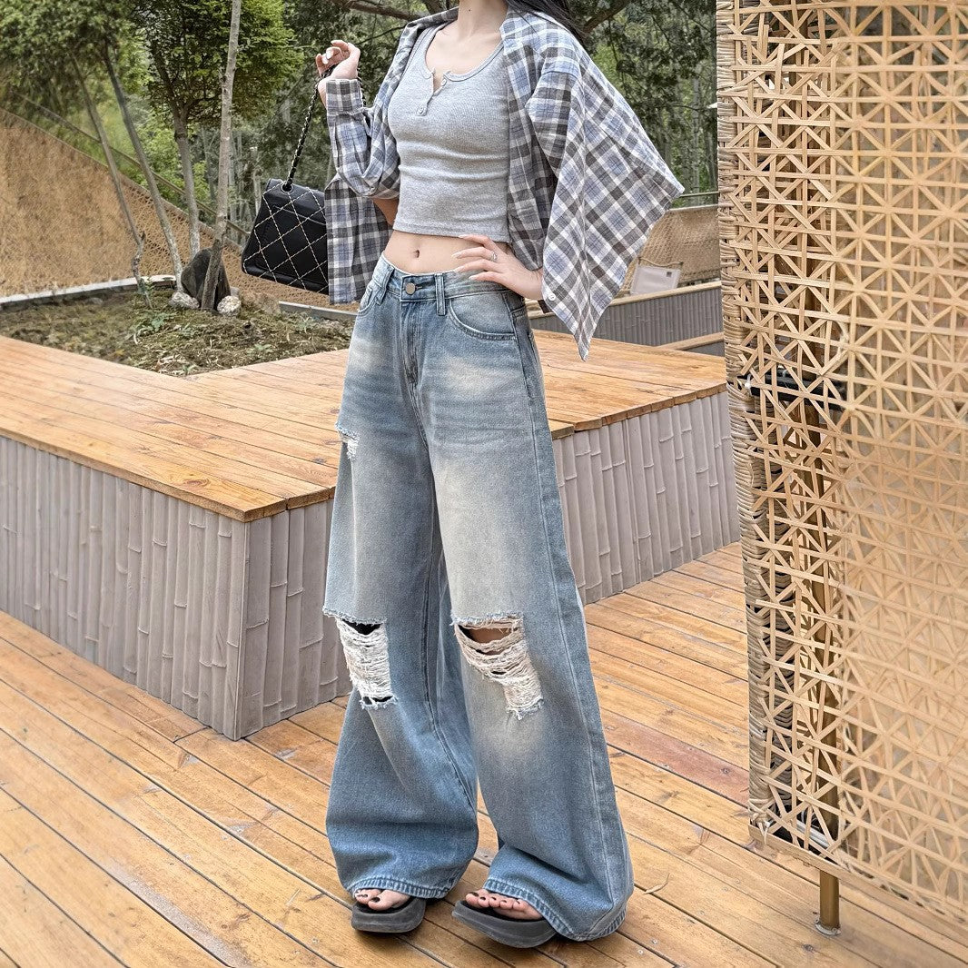 Damen Weite Destroyed Jeans im lässigen Vintage-Look EB