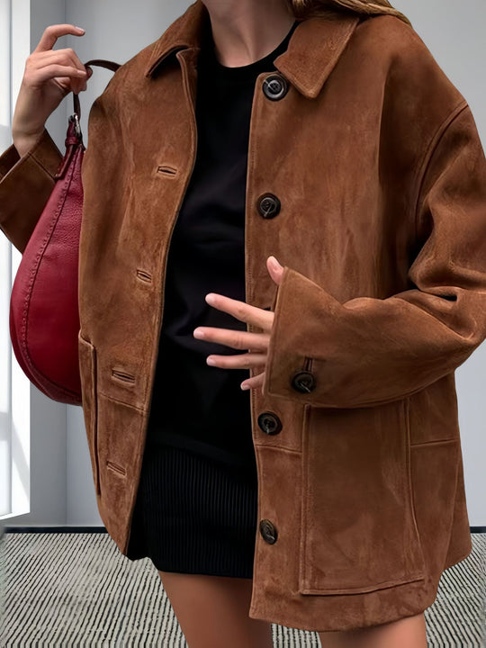 Damen lässige Wildlederjacke mit strukturiertem Design EB