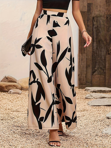 Damen Palazzo-Hose mit floralem Muster und weitem Schnitt EB