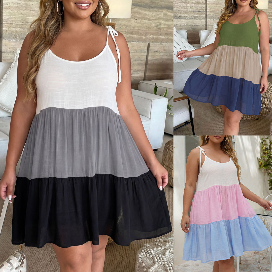 Damen luftiges Sommerkleid mit mehrfarbigen Rüschen und verstellbaren Trägern EB