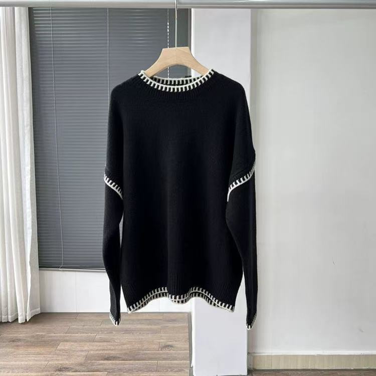 Damen Übergroßer Strickpullover mit Kontrastbündchen EB