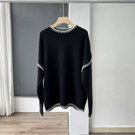 Damen Übergroßer Strickpullover mit Kontrastbündchen EB