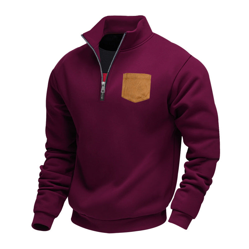 Herren Fleece-Pullover mit hohem Kragen und praktischer Brusttasche EB