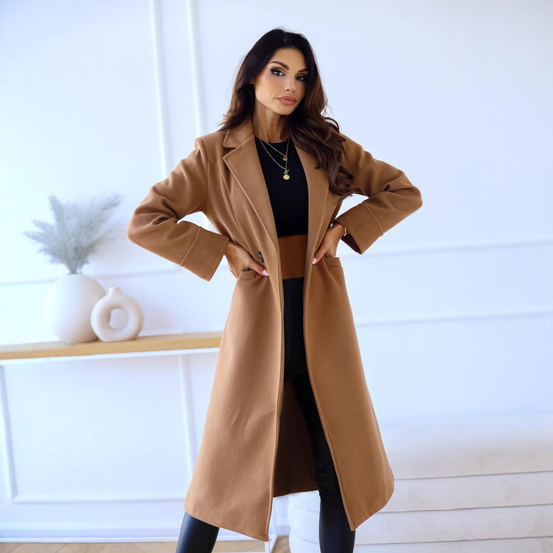 Damen Eleganter Wollmantel mit klassischem Revers und zeitlosem Design EB