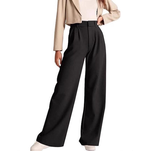 Damen weite High-Waist Hose mit Falten- und Bunddetails EB