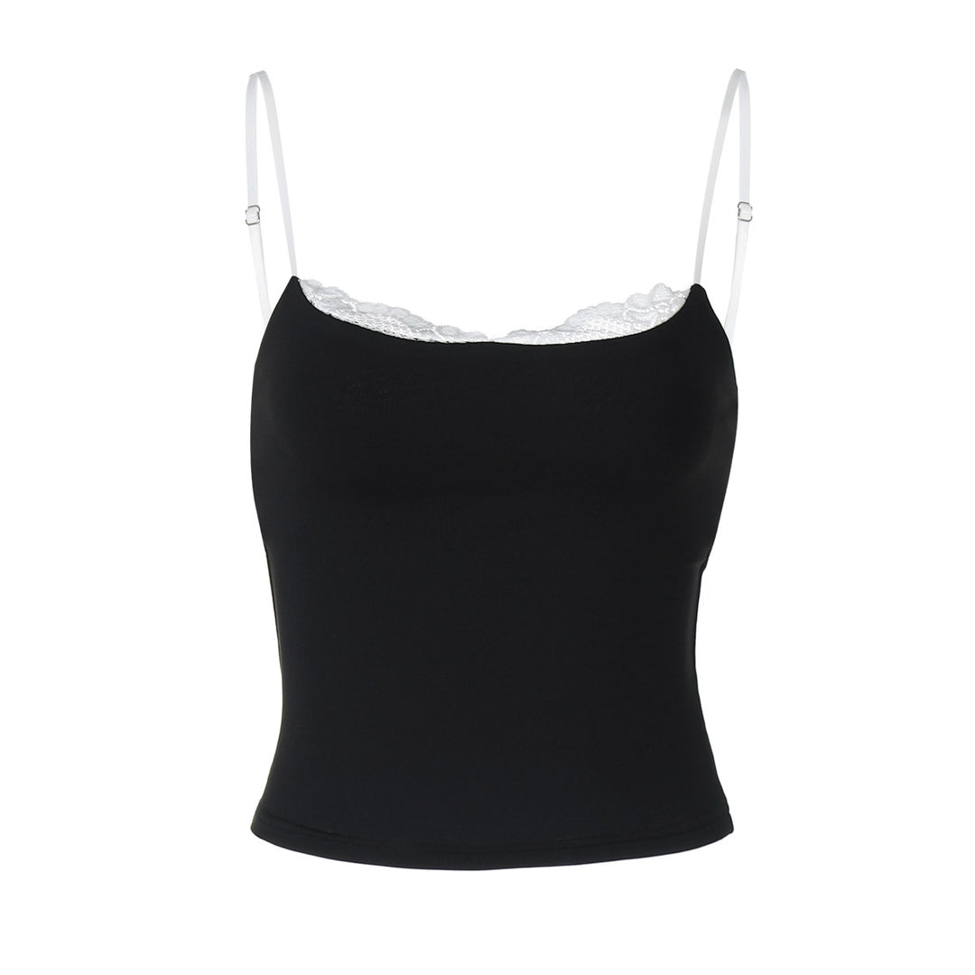 Damen Crop-Top mit zartem Spitzenrand und schmalen Trägern EB