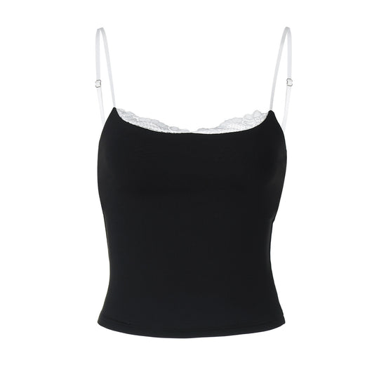 Damen Crop-Top mit zartem Spitzenrand und schmalen Trägern EB