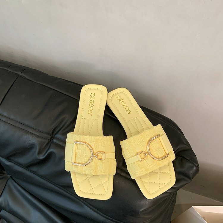 Damen bequeme Pantoletten mit schickem Riemen und Glitzerverschluss EB