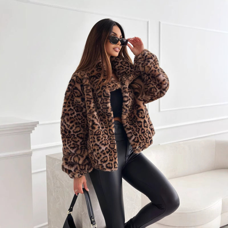 Damen kuschelige Leopardenfelljacke EB
