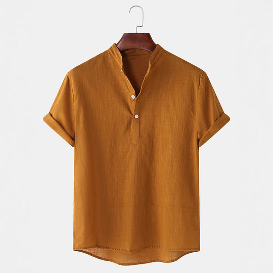 Herren Kurzarmhemd mit innovativem Henley-Ausschnitt und fließendem Material EB