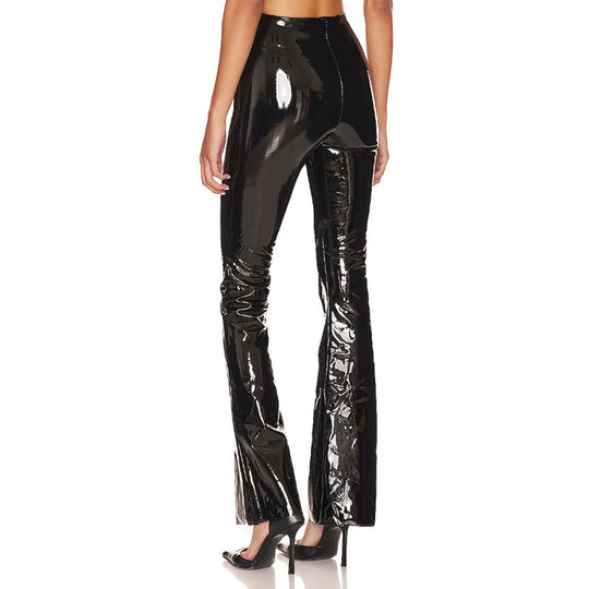 Damen Hochglänzende Flared-Leggings aus elastischem Material EB