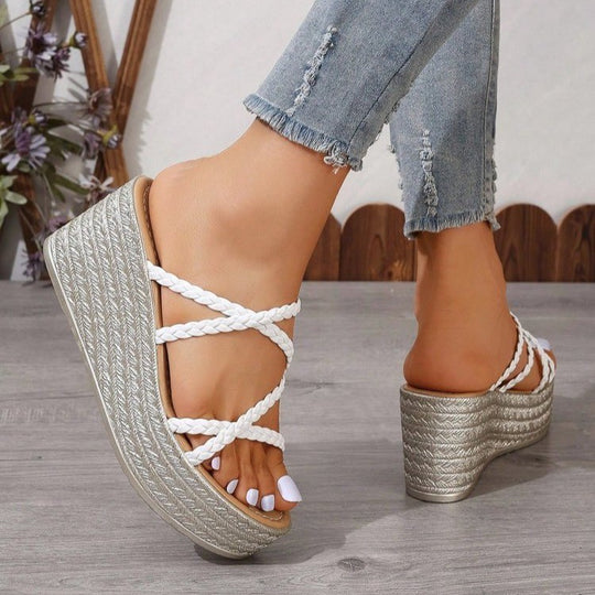 Damen Plattform-Sandalen mit geflochtenem Riemendesign und modischem Absatz EB
