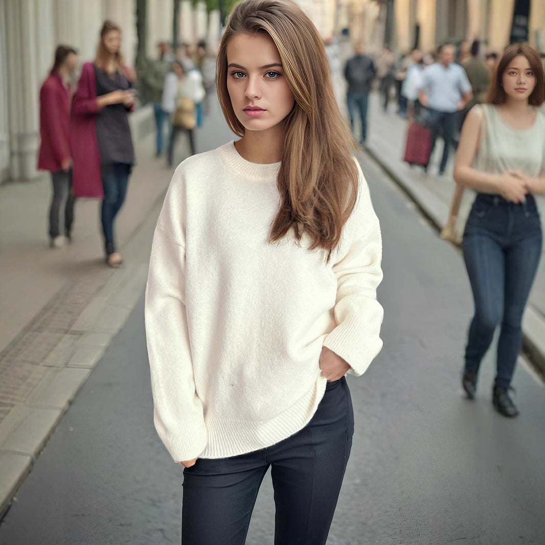 Damen lässiger Strickpullover mit weitem Schnitt und maximalem Komfort EB