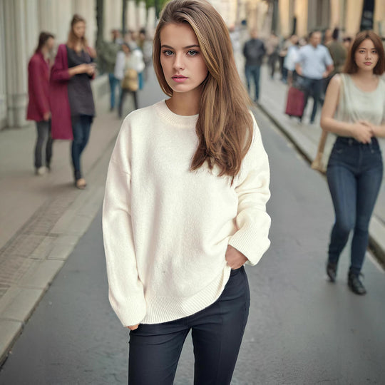 Damen lässiger Strickpullover mit weitem Schnitt und maximalem Komfort EB