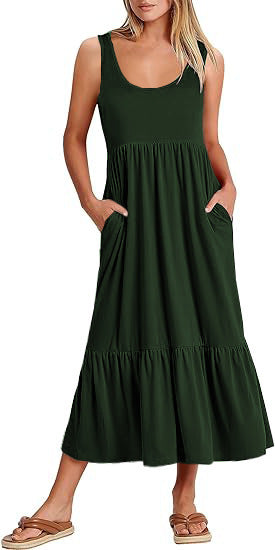 Damen Maxikleid mit fließendem Rock und praktischen Taschen EB