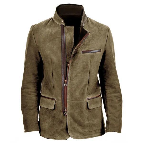 Herren nan elegante Wildlederjacke mit Stehkragen und verdecktem Reißverschluss EB