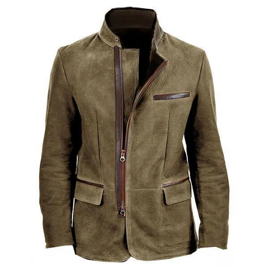 Herren nan elegante Wildlederjacke mit Stehkragen und verdecktem Reißverschluss EB