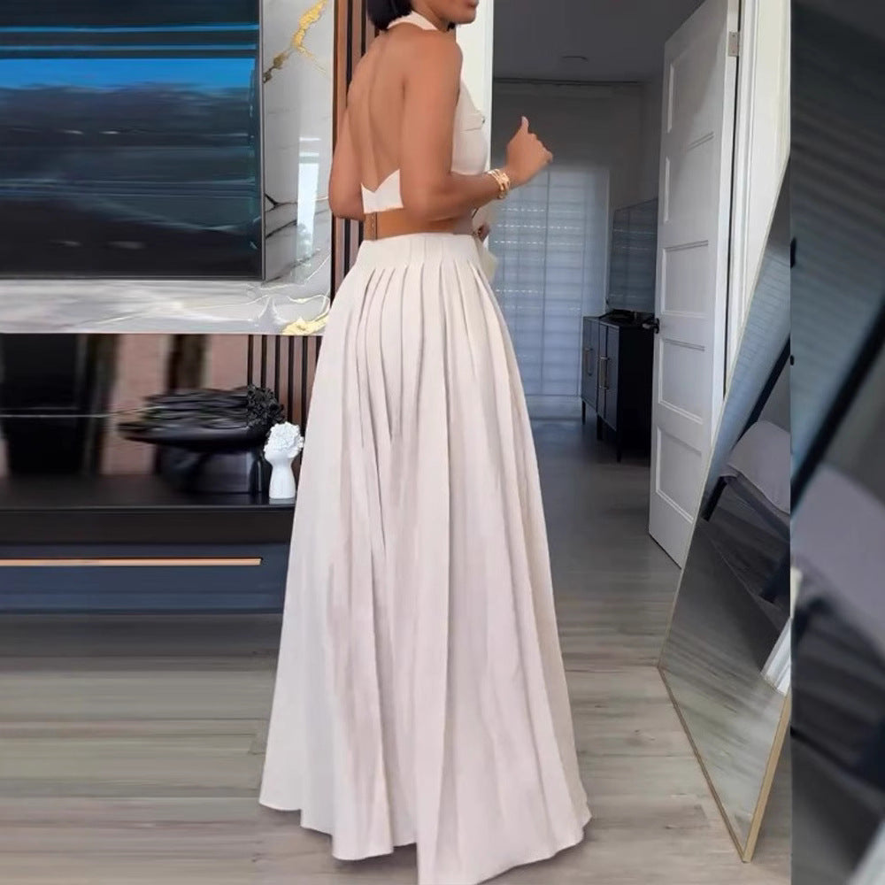 Damen Elegantes Maxikleid mit tiefem V-Ausschnitt und schmeichelndem Taillengürtel EB