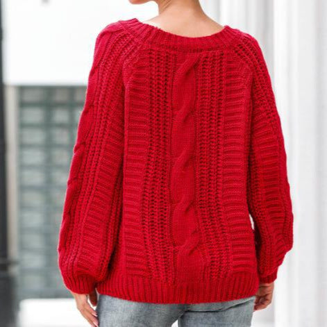 Damen Grobstrickpullover mit voluminösen Ärmeln und Zopfmuster EB