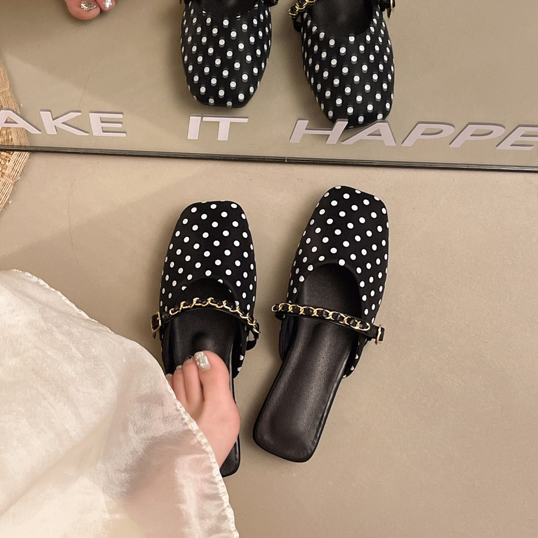 Damen Trendige Slipper mit Punkten und elegantem Riemendetail EB