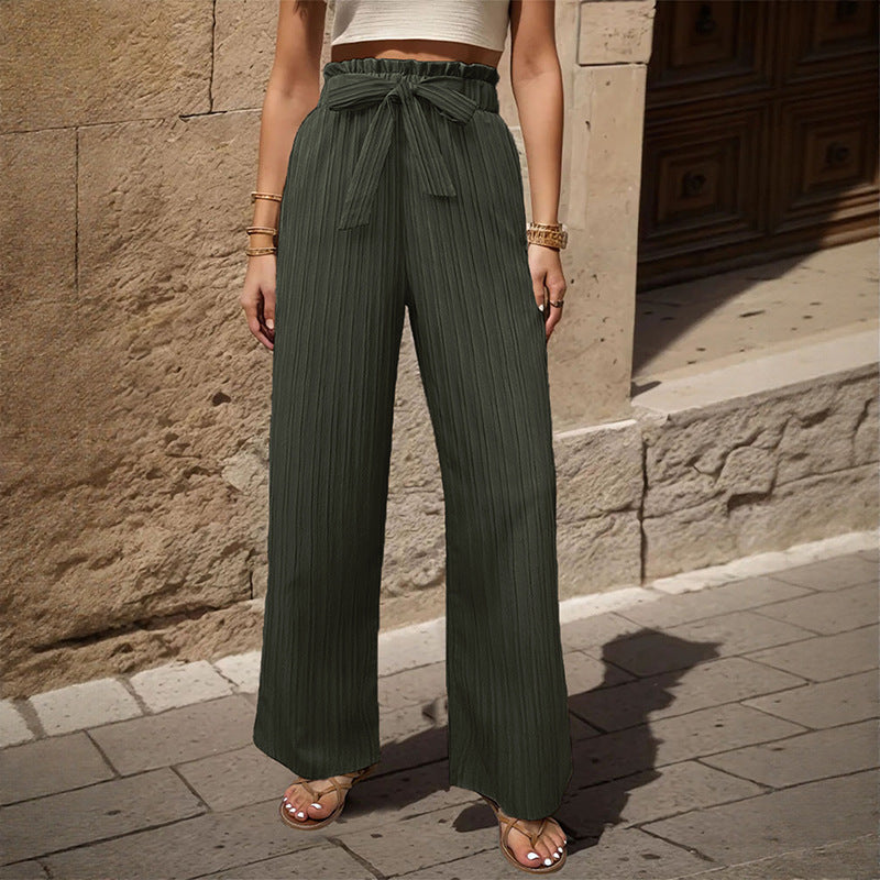 Damen Weite Plissee-Hose mit Paperbag-Bund und Taillenbindegürtel EB