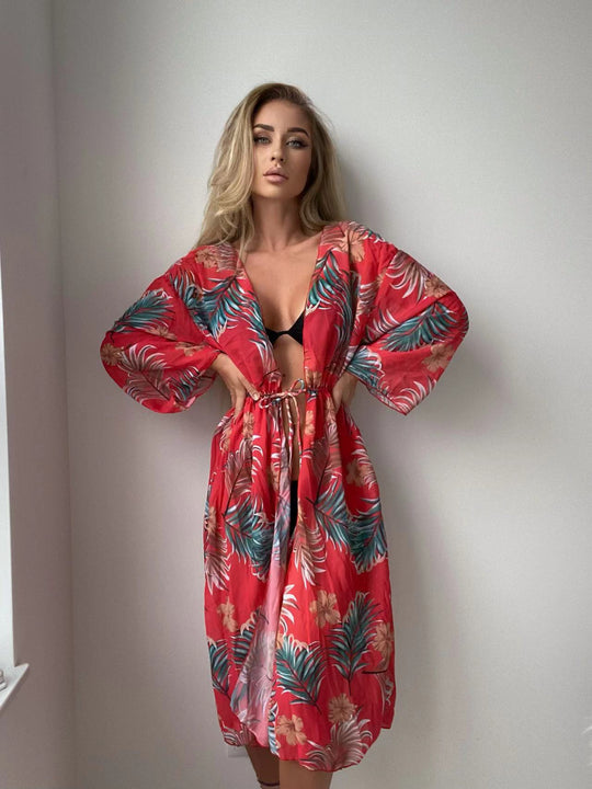 Damen luftiger Strandkimono mit floralen Motiven EB