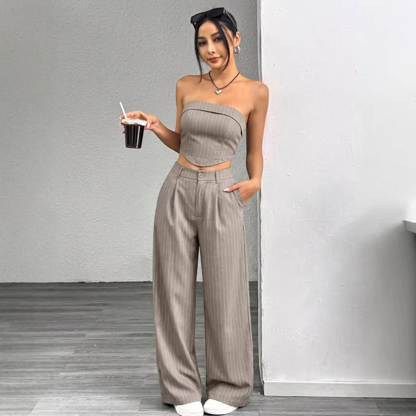 Damen elegantes und luftiges Set mit Streifenmuster EB