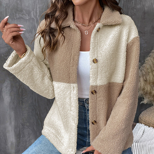Damen Kuschelige Fleecejacke mit Karomuster und Knopfdetails EB