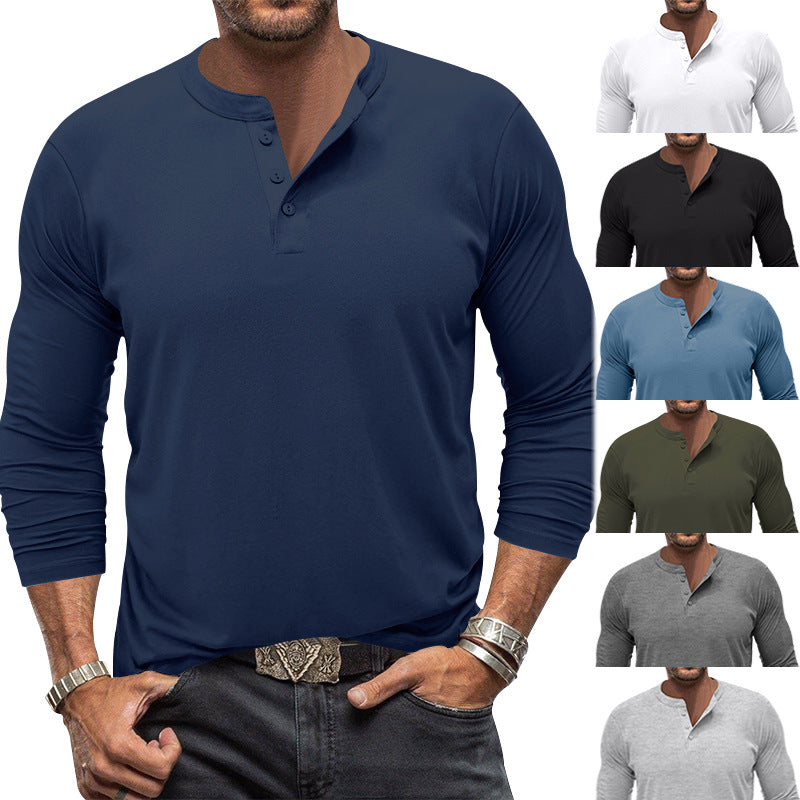 Herren Langarm-Henley-Shirt mit praktischem Knopfdesign EB