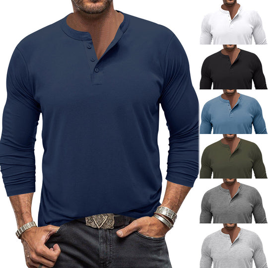 Herren nan langärmeliges Henleyshirt aus elastischem Baumwollmix mit Knopfleiste und tailliertem Schnitt EB