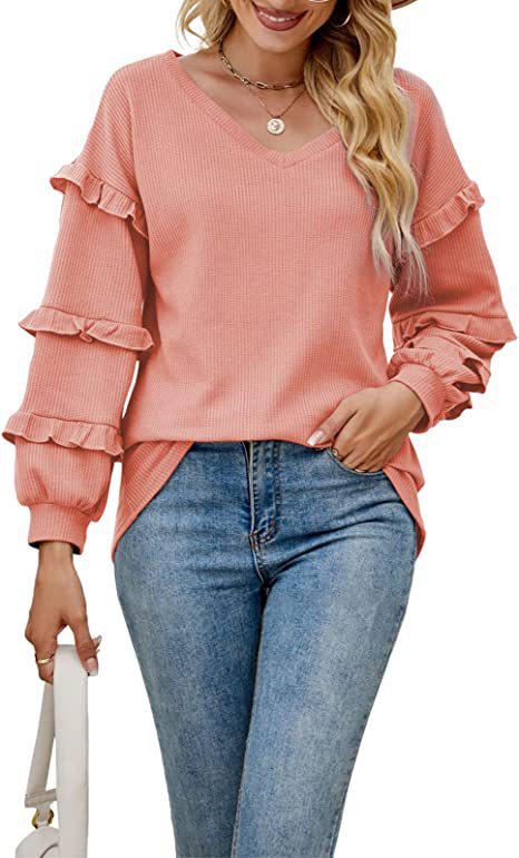 Damen Rüschensweater mit V-Ausschnitt EB