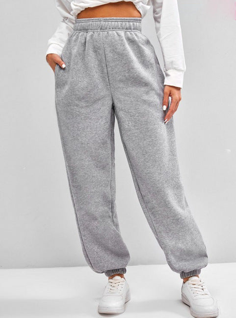 Damen nan hochgeschnittene Relax-Fit Jogginghose mit elastischem Bund, Seitentaschen und gerafften Beinbündchen EB