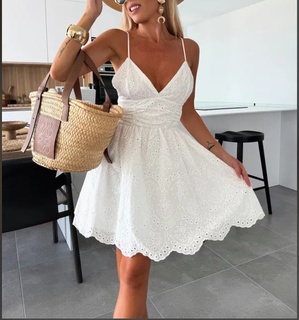Damen Sommerkleid mit Lochstickerei EB