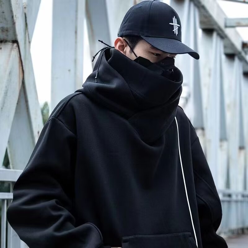 Herren futuristischer Hoodie mit hohem Kragen und praktischen Taschen EB