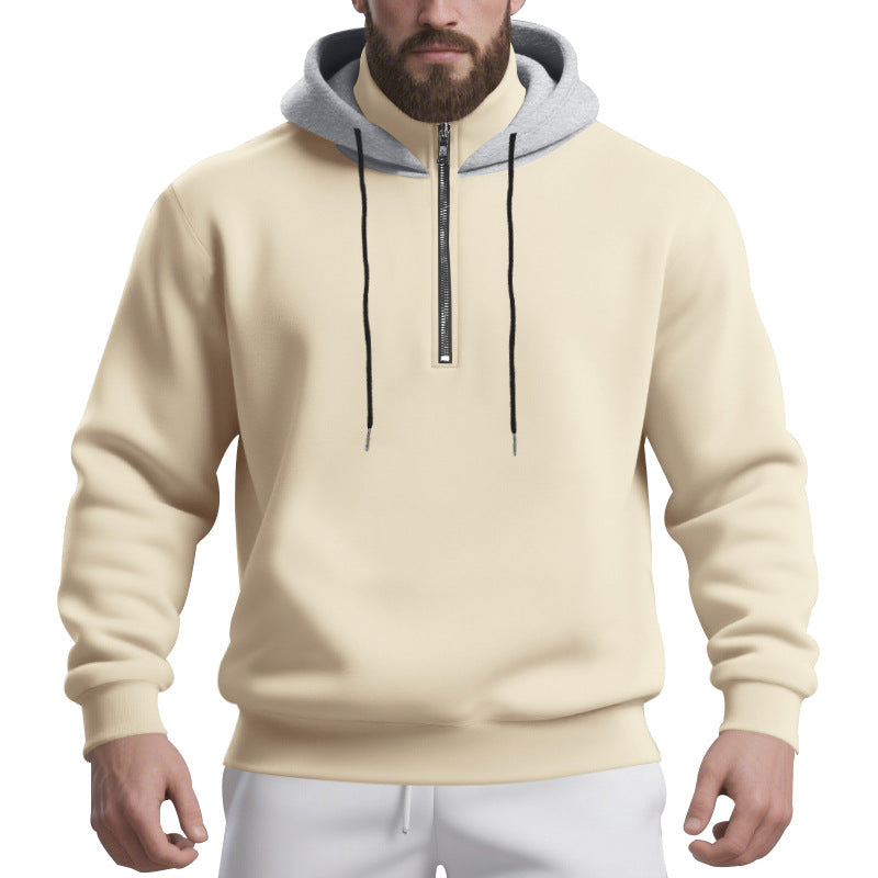 Herren nan Halbzip-Kapuzenpullover mit kontrastierter Kapuzeninnenseite, Kordelzug und gerippten Bündchen EB