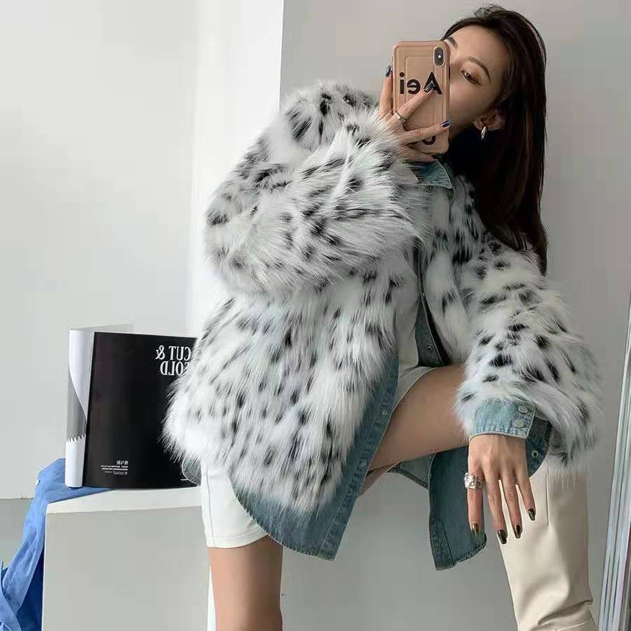 Damen Trendige Kunstfelljacke mit auffälligem Muster und voluminösem Schnitt EB