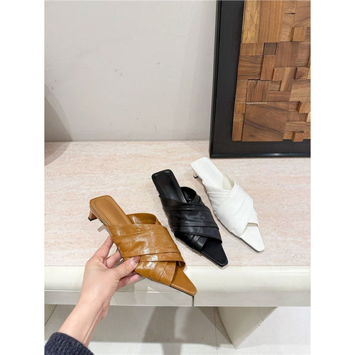 Damen elegante Mules mit geschwungenem Riemendetail EB