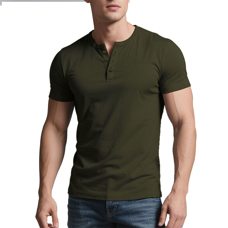 Herren nan kurzes Henley-Shirt mit dezenter Knopfleiste und figurbetontem Schnitt EB