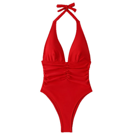 Damen hochgeschlossener Badeanzug mit Raffung und schmeichelndem Schnitt EB