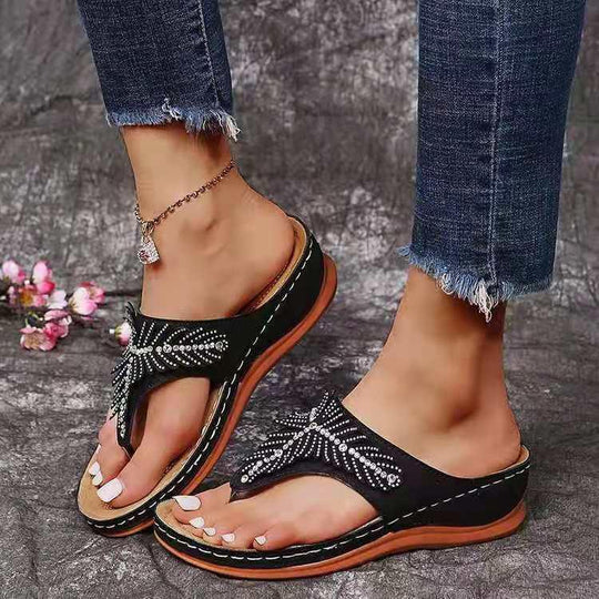 Damen elegante Flip-Flops mit funkelnder Verzierung EB