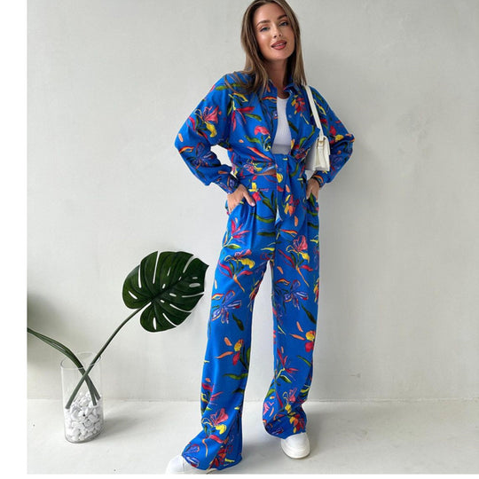 Damen Lässiges Zweiteiler-Set mit floralem Design und weitem Schnitt EB