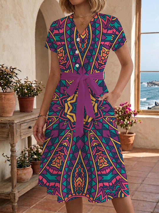 Damen Midi-Kleid mit floralem Design und bequemer Passform EB