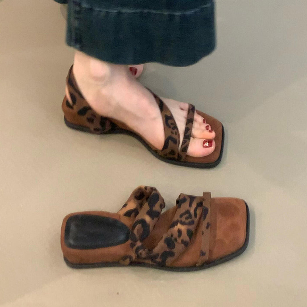 Damen modische Sandalen mit eleganten Riemen und attraktiven Leopardenmuster EB