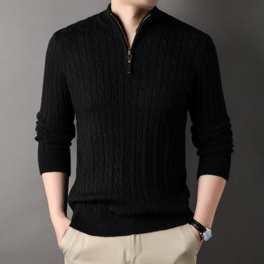 Herren Pullover mit Zipper und strukturiertem Zopfmuster EB