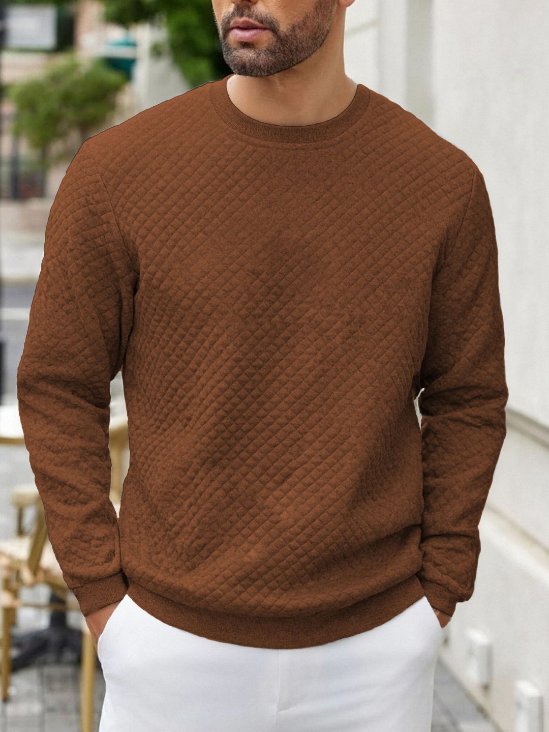 Herren nan gesteppter Sweatpullover mit Rautensteppung, geripptem Kragen und komfortablem Regular Fit EB