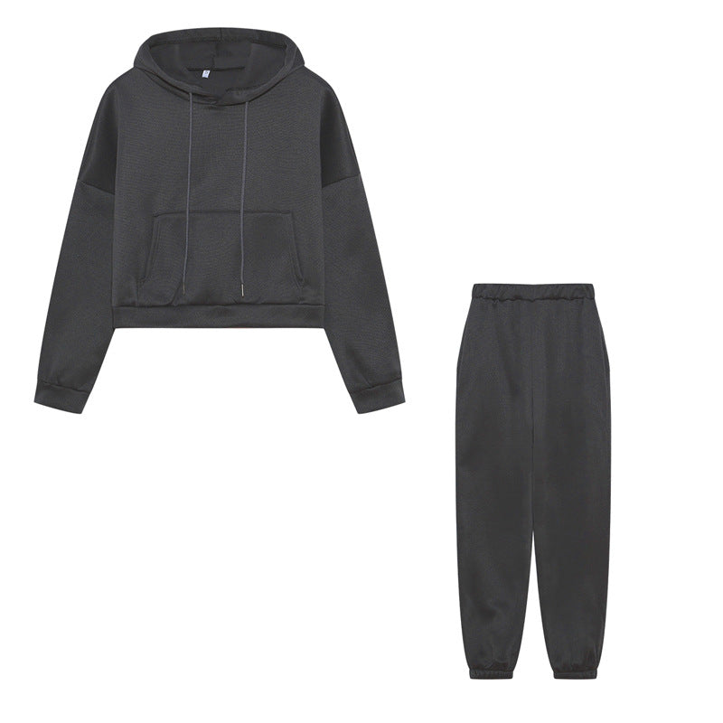 Damen Sportliches Sweatset mit cropped Hoodie und Jogginghose EB